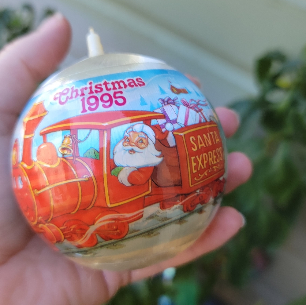 Christmas 1995 Santa Express Satin/Silk Tree Ornament Train Red & White Holiday